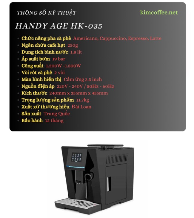 Thông số Máy pha cà phê Handy Age Hk-035