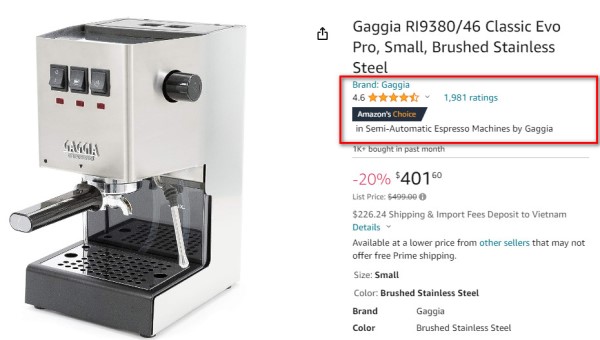 Các sản phẩm máy pha cà phê của Gaggia trên Amazon